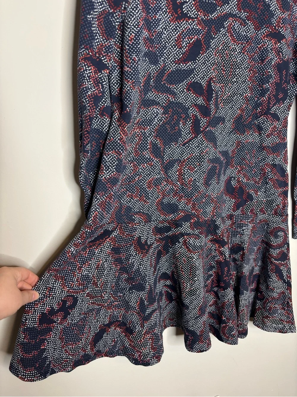 Tory Burch long sleeve 100% cotton floral dress blue and orange size small